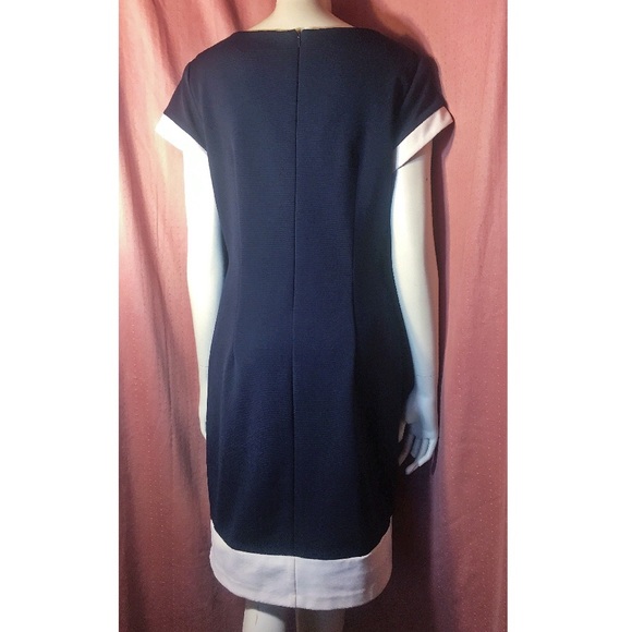 Mod Navy Blue Shift Work Dress 60s Belted - Picture 5 of 5